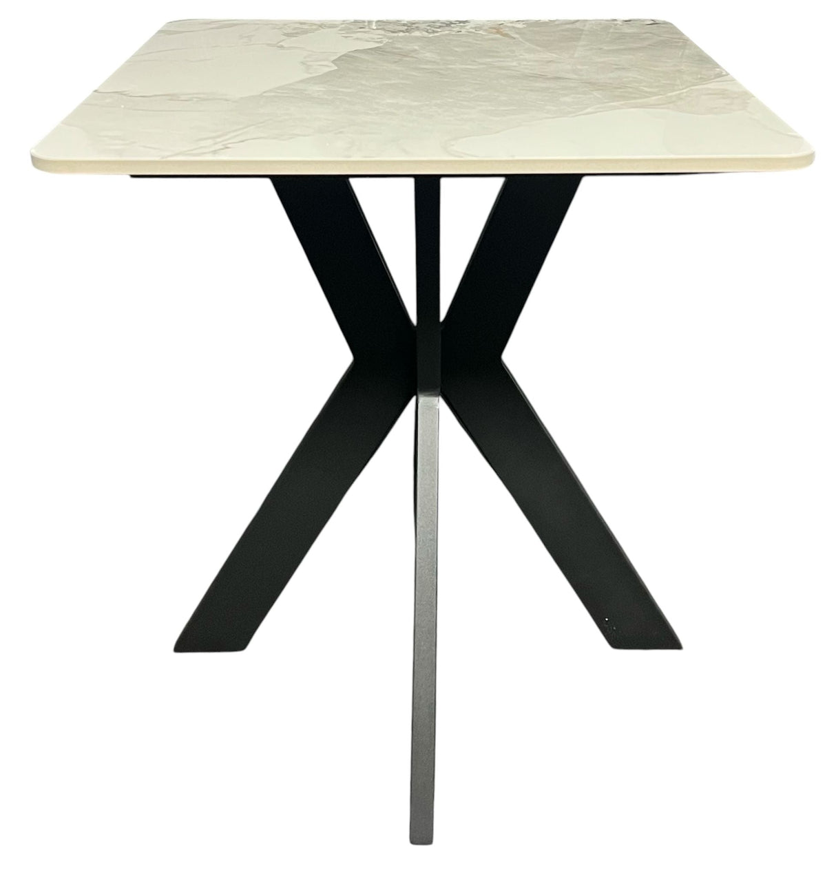 Modern Ceramic Marble Effect Lamp Table with Black X Base
