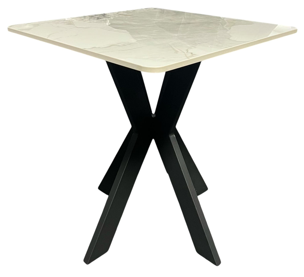 Modern Ceramic Marble Effect Lamp Table with Black X Base