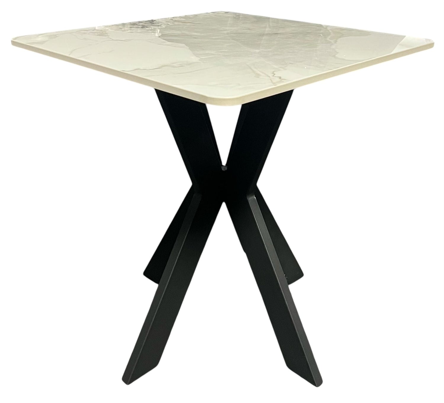 Modern Ceramic Marble Effect Lamp Table with Black X Base