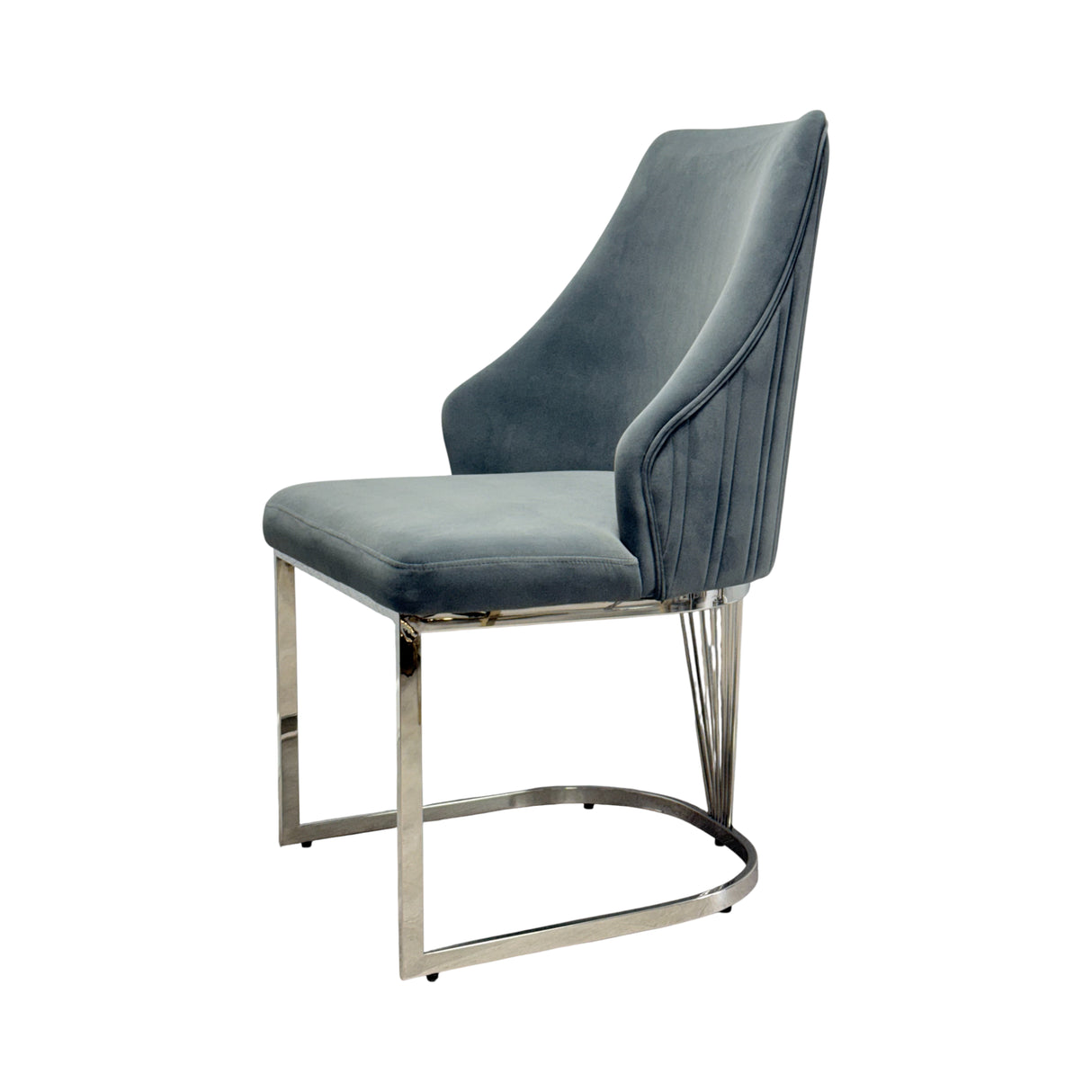 Lasco Dining Chair – Grey Plush Velvet and Chrome (Set of 2)