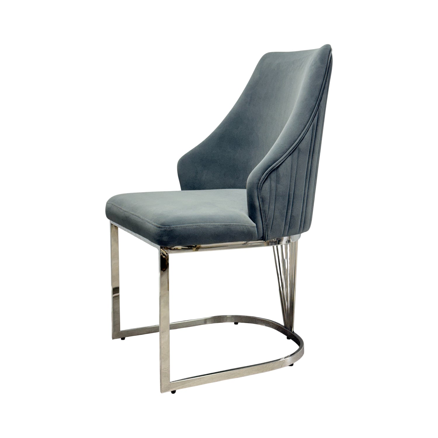 Lasco Dining Chair – Grey Plush Velvet and Chrome (Set of 2)