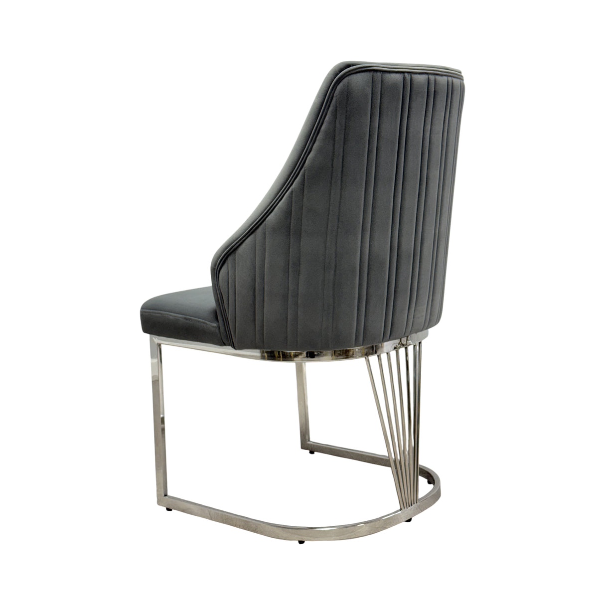 Lasco Dining Chair – Grey Plush Velvet and Chrome (Set of 2)