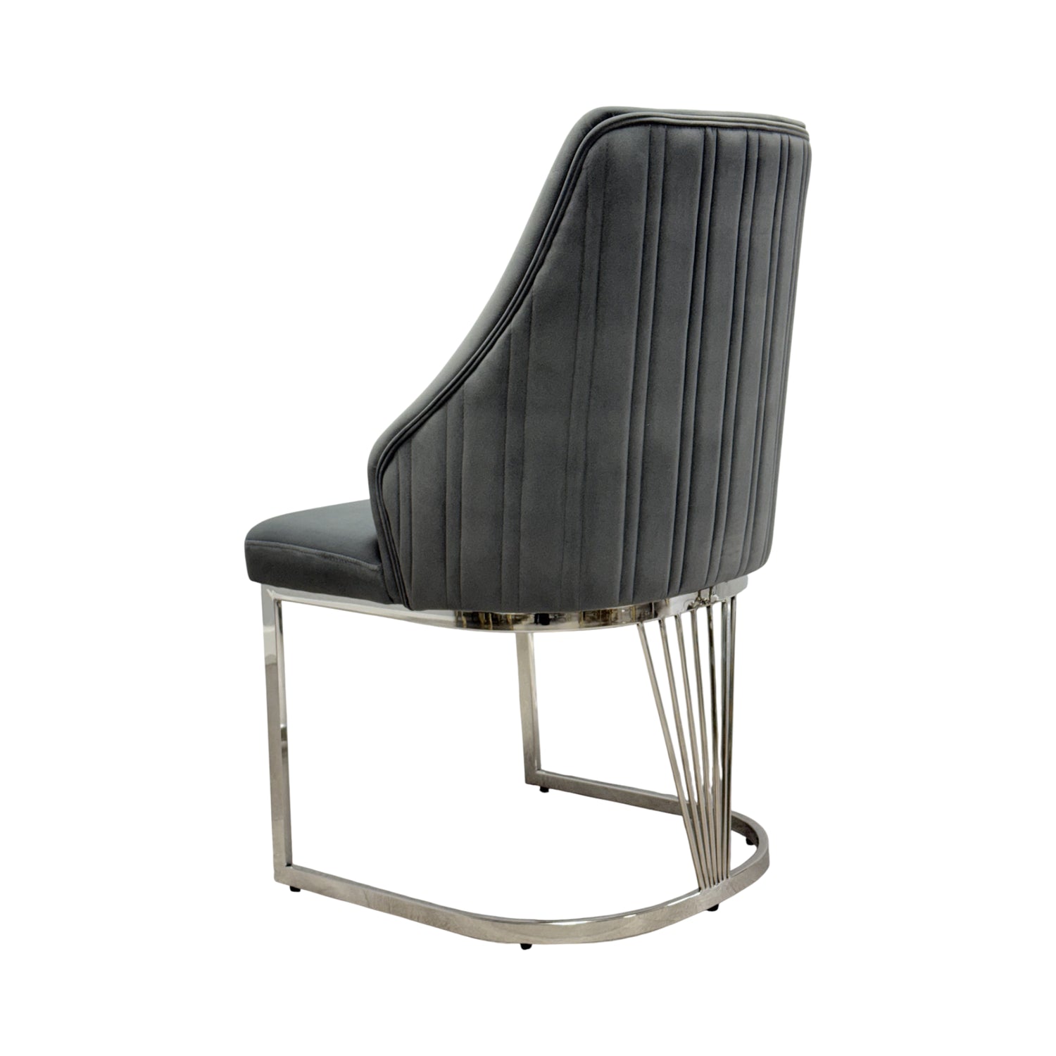 Lasco Dining Chair – Grey Plush Velvet and Chrome (Set of 2)