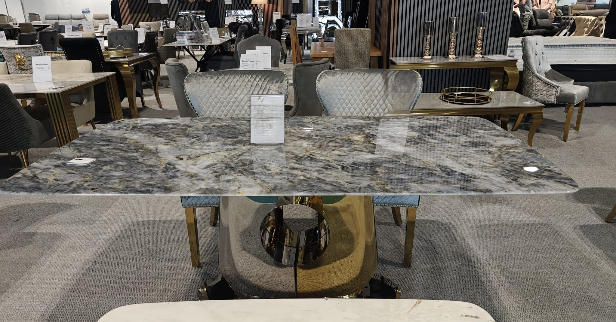 Madrid 180cm Gold Dining Table With Monarch Leather Gold Chairs