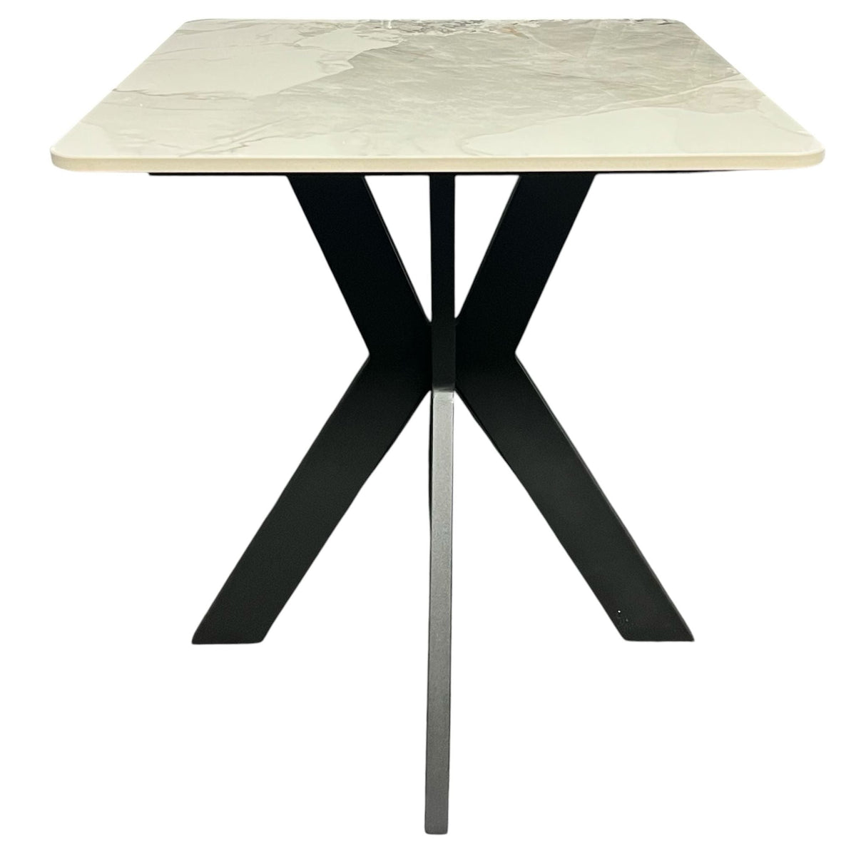 Modern Ceramic Marble Effect Lamp Table with Black X Base