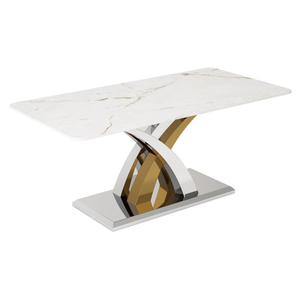 Luxury Grey Marble Effect Ceramic Side Table with Chrome Cross Base - Modern Living Room Furniture UK