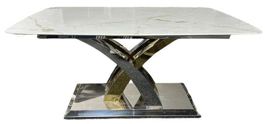 Ottavia 150cm Chrome Gold Dining Table With Milano Velvet Gold Chairs