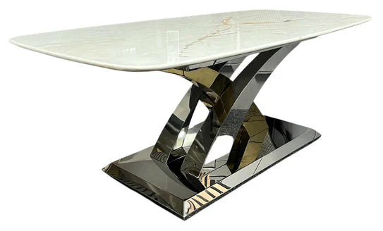 Ottavia 180cm Chrome Gold Dining Table With Milano Velvet Gold Chairs