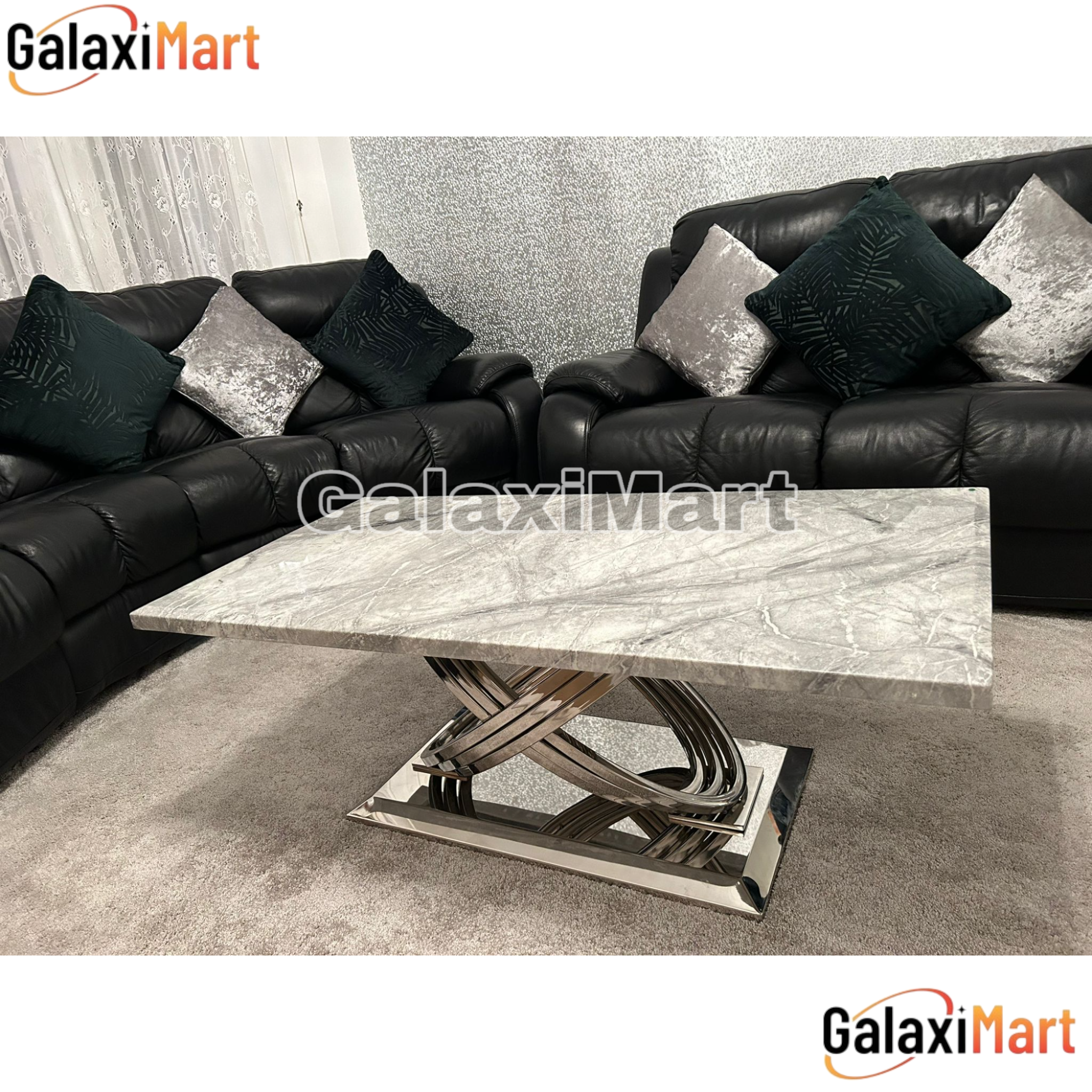 Elina 180cm Grey Marble Dining Table With High Back Lion Knocker Black Velvet Dining Chairs