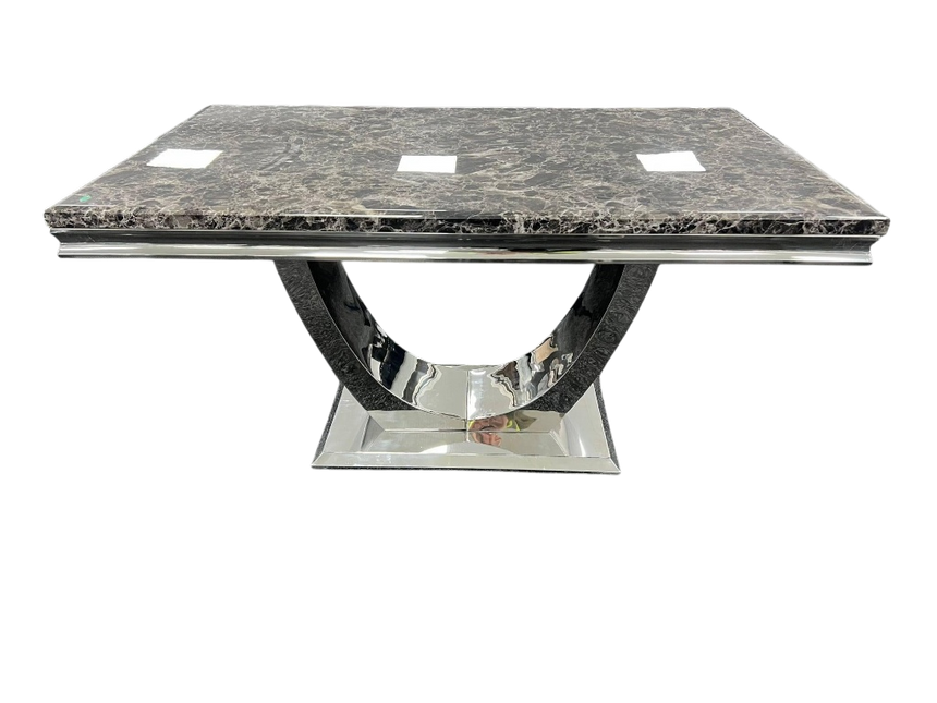 White Marble Dining Set with PU Leather Lion Knocker Chairs