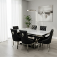 ariel white marble dining table PU leather black loin knocker chairs
