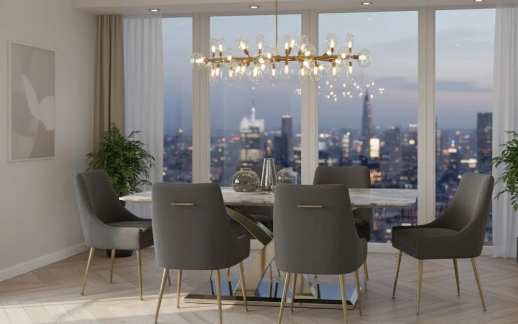 Ottavia 150cm Chrome Gold Dining Table With Milano Velvet Gold Chairs