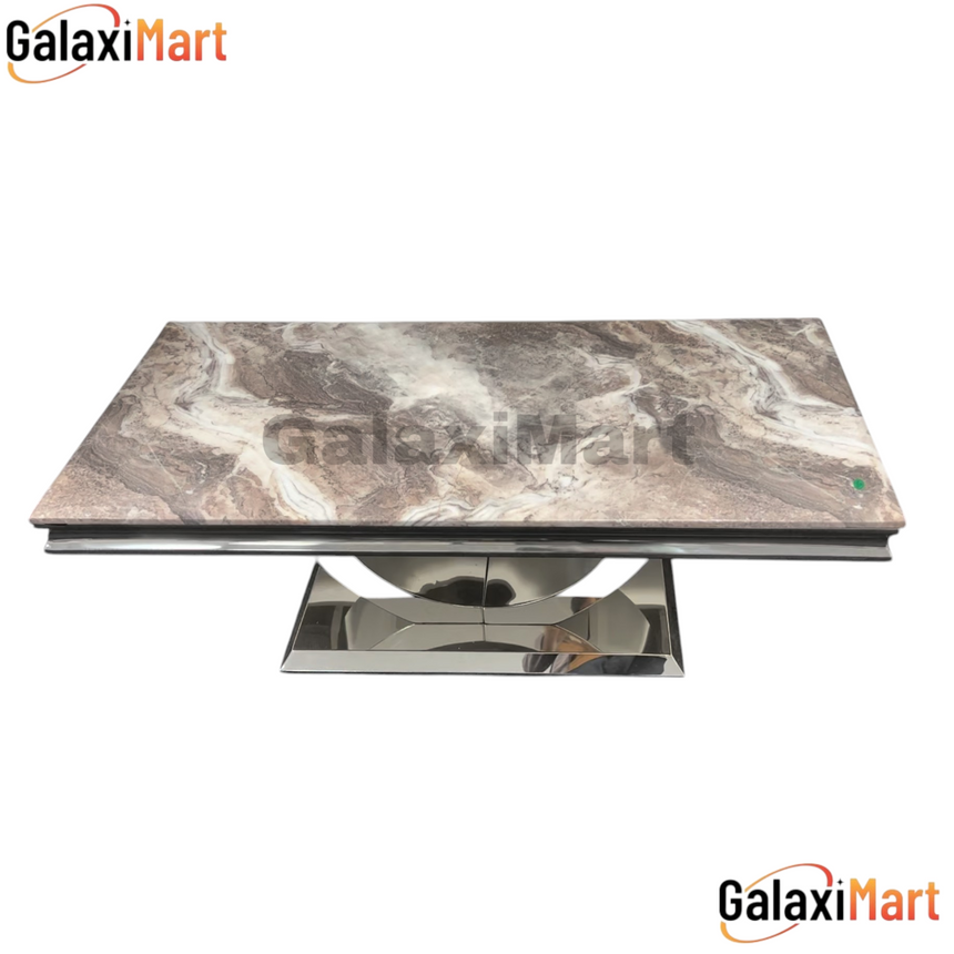 White Marble Dining Set with PU Leather Lion Knocker Chairs
