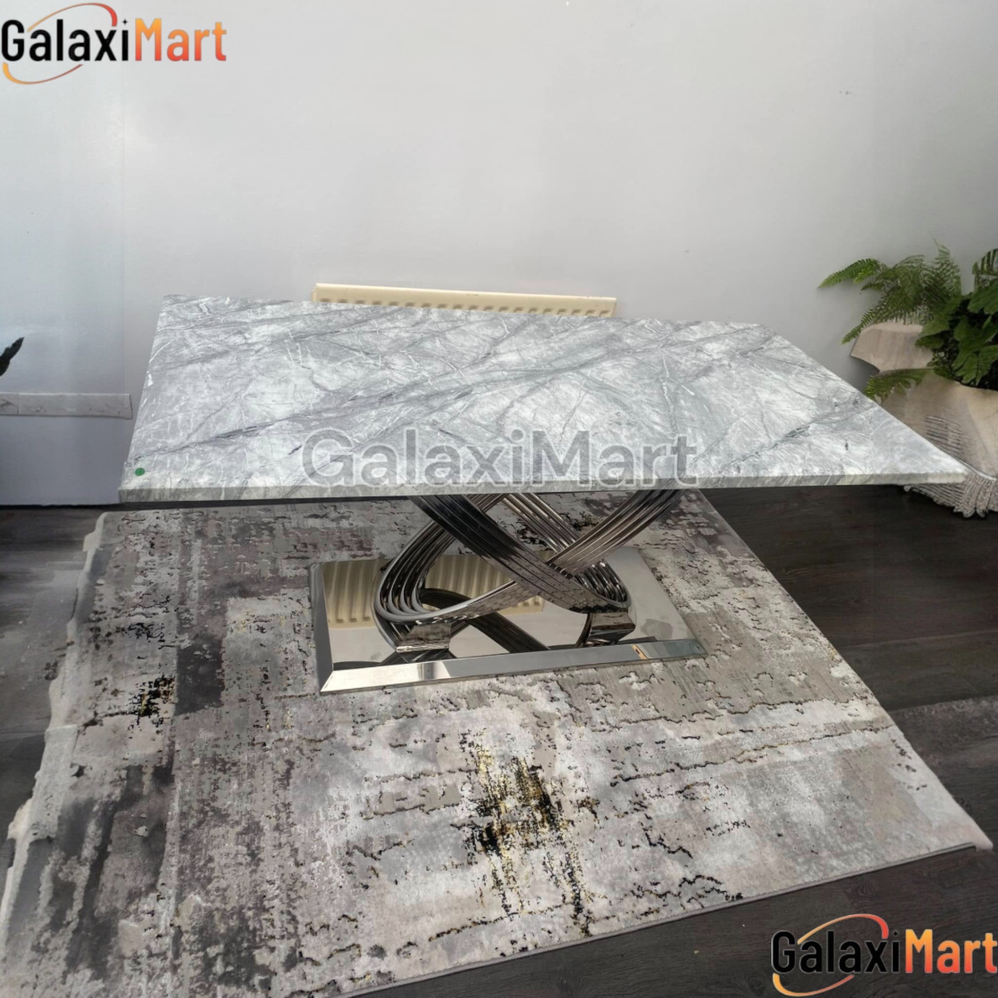 Elina 180cm Grey Marble Dining Table with Lion Knocker Grey Velvet Dining Chairs – Luxury Dining Set