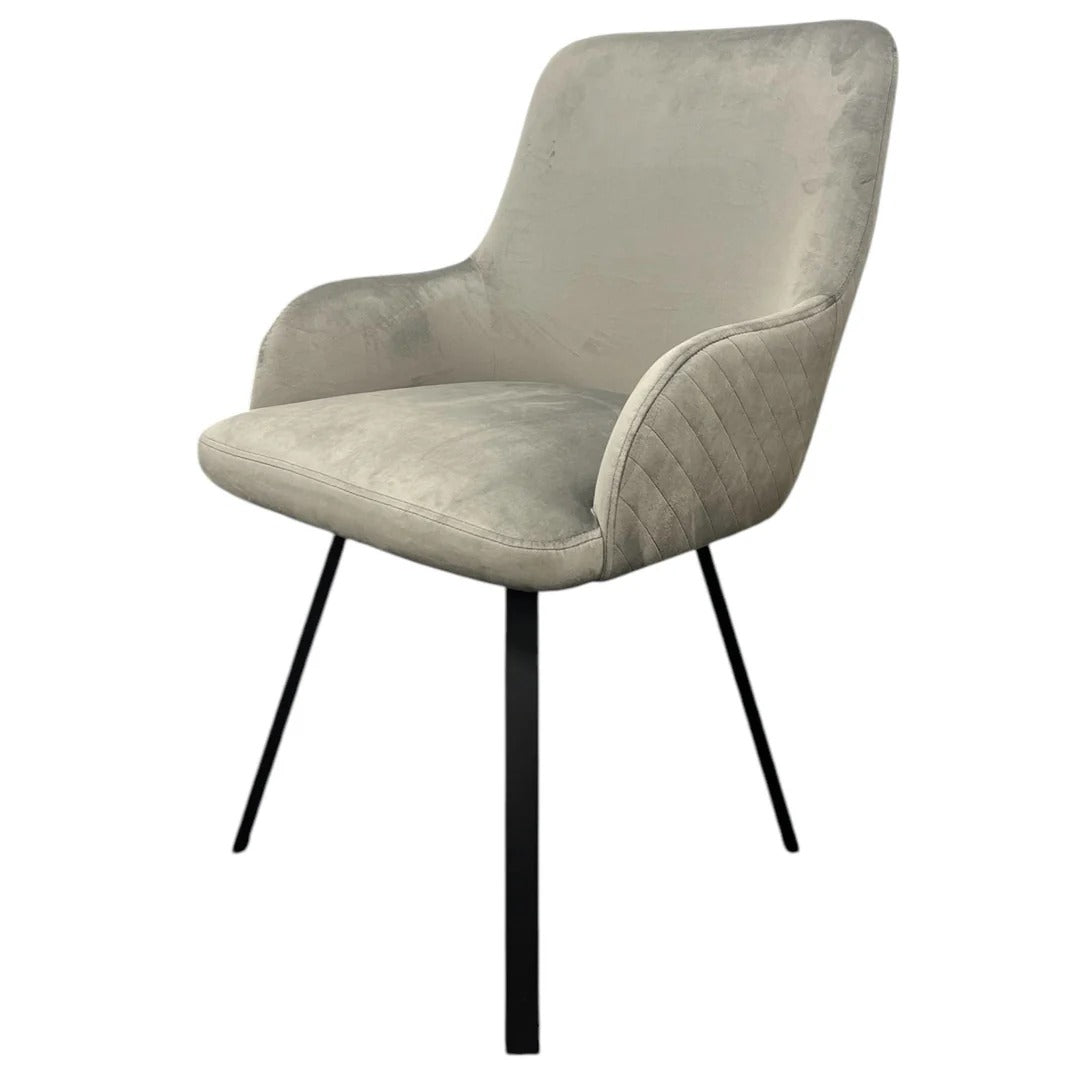 130cm Round White Marble Dining Set | 4 Grey Velvet & PU Leather Chairs