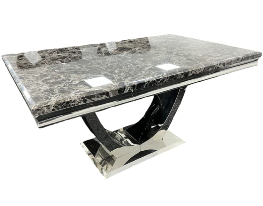White Marble Dining Set with PU Leather Lion Knocker Chairs