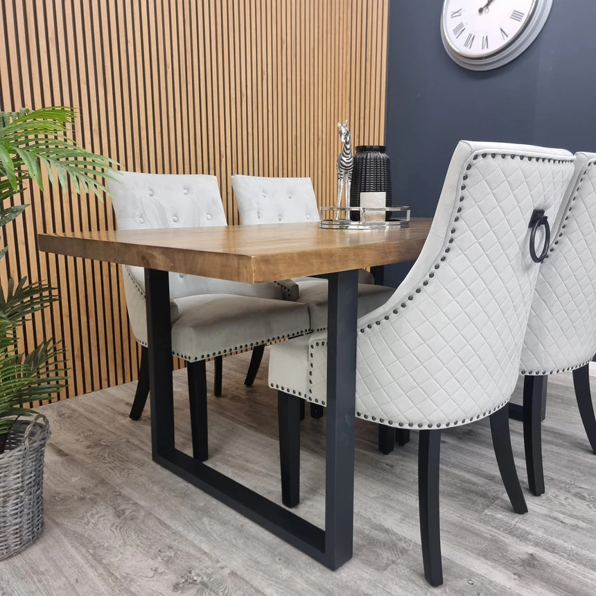 4 Seater Round White Marble Dining Set with Velvet Knocker Chairs
