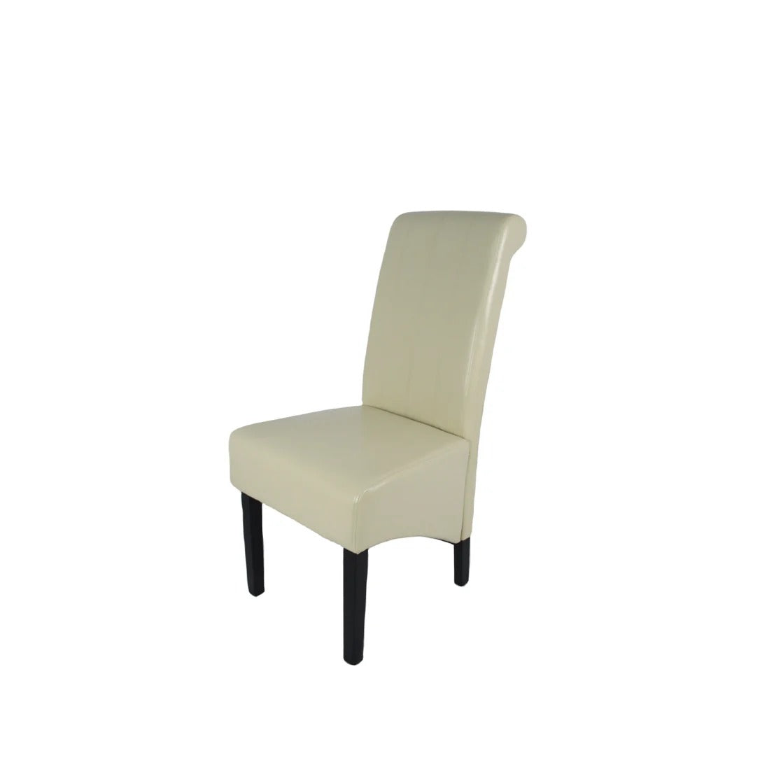 130cm Round White Marble Dining Set | 4 Cream PU Chairs