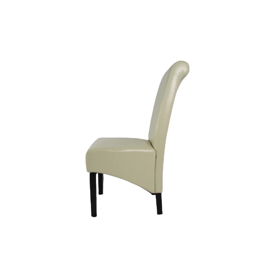 130cm Round White Marble Dining Set | 4 Cream PU Chairs