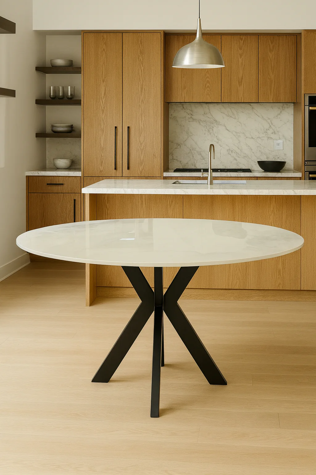 Luxury Round White Marble Dining Table Set & 6 Grey Velvet Knocker Chairs | 130cm | 4-5 Seater