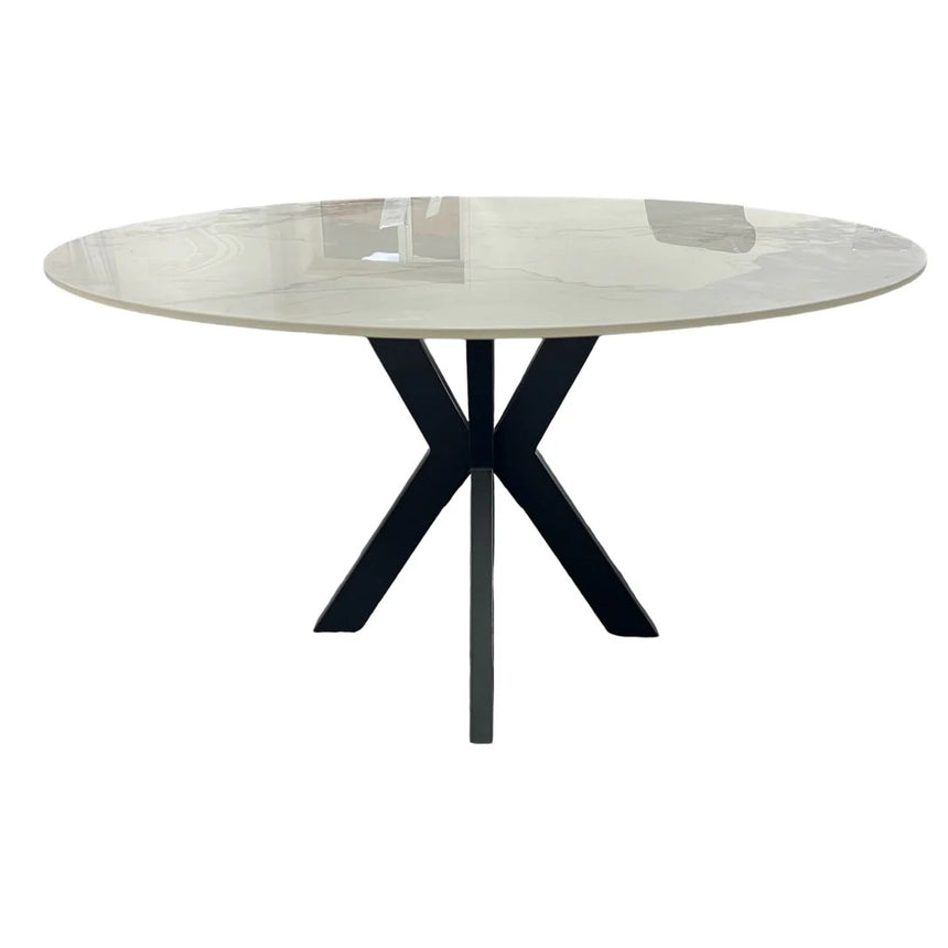 4 Seater Round White Marble Dining Set with Velvet Knocker Chairs