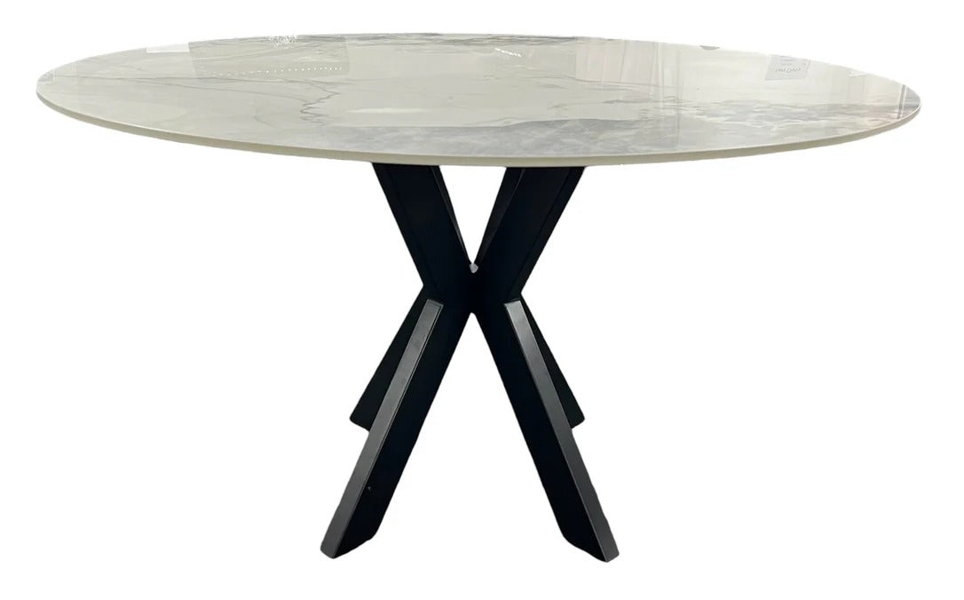 4 Seater Round White Marble Dining Set with Velvet Knocker Chairs
