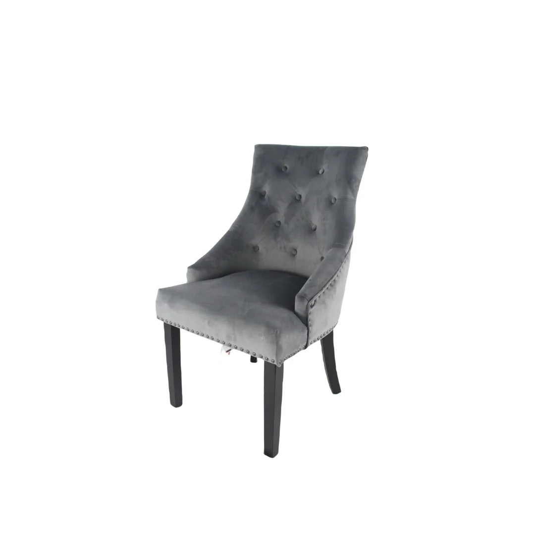 Luxury Round White Marble Dining Table Set & 6 Grey Velvet Knocker Chairs | 130cm | 4-5 Seater