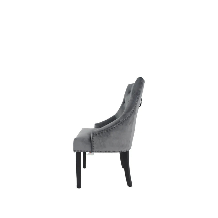 Luxury Round White Marble Dining Table Set & 6 Grey Velvet Knocker Chairs | 130cm | 4-5 Seater