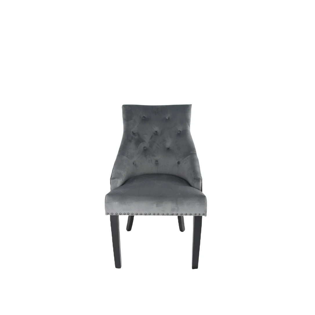 Luxury Round White Marble Dining Table Set & 6 Grey Velvet Knocker Chairs | 130cm | 4-5 Seater