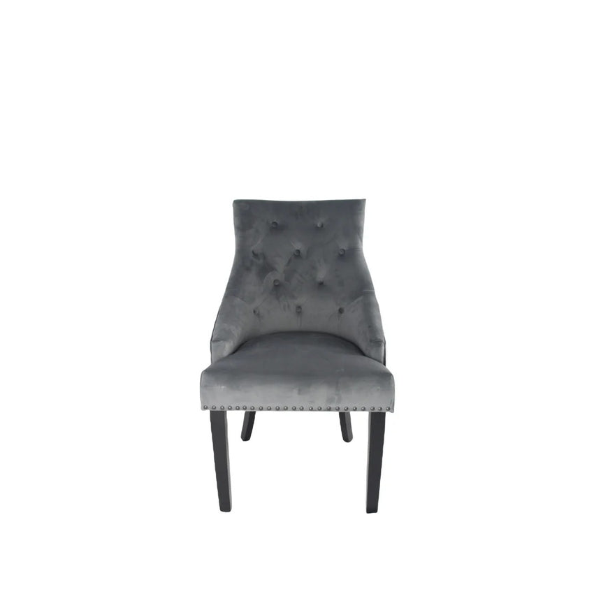 Luxury Round White Marble Dining Table Set & 6 Grey Velvet Knocker Chairs | 130cm | 4-5 Seater