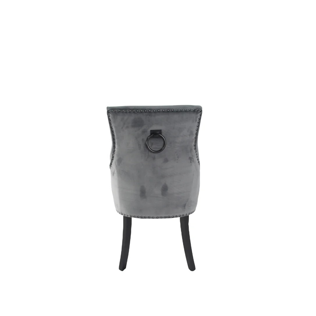 Luxury Round White Marble Dining Table Set & 6 Grey Velvet Knocker Chairs | 130cm | 4-5 Seater