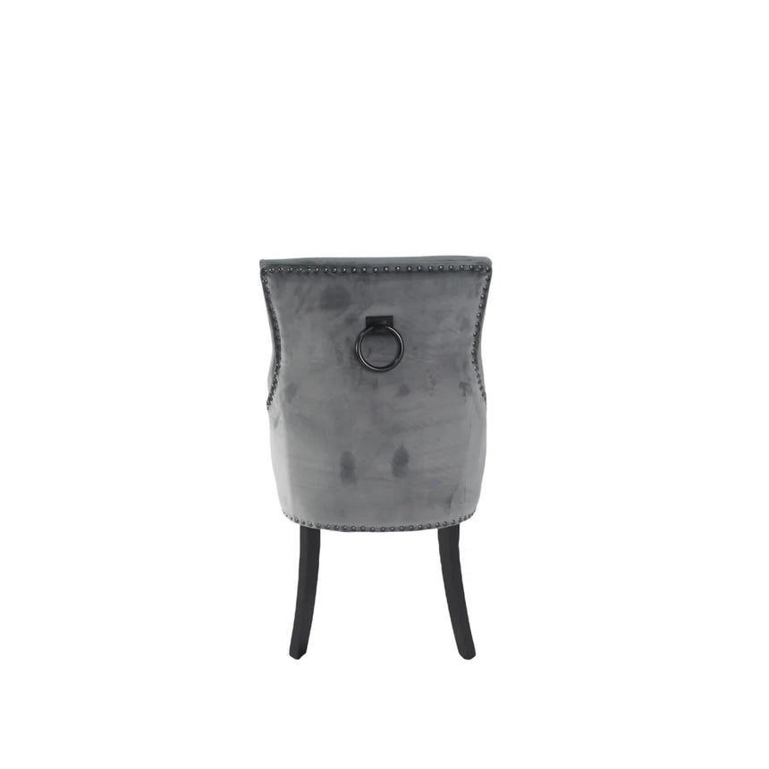 Luxury Round White Marble Dining Table Set & 6 Grey Velvet Knocker Chairs | 130cm | 4-5 Seater