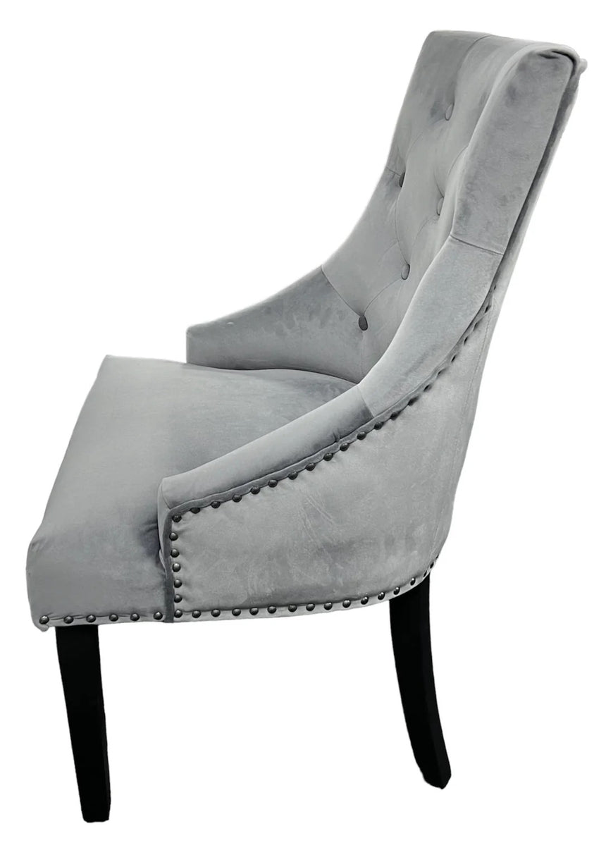 Luxury Round White Marble Dining Table Set & 6 Grey Velvet Knocker Chairs | 130cm | 4-5 Seater