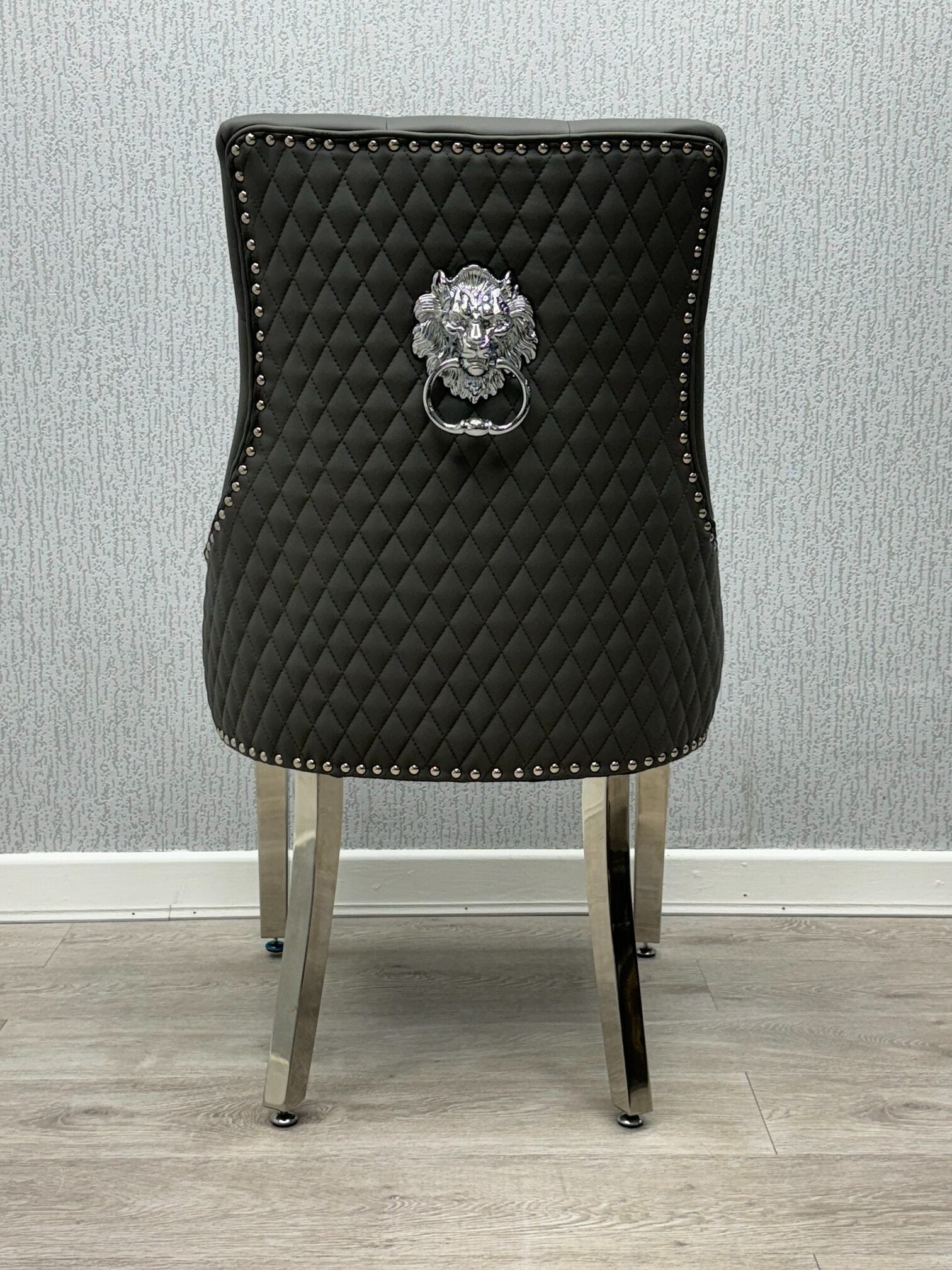 Black Marble Dining Table Set with 4 Lion Knocker PU Leather Chairs