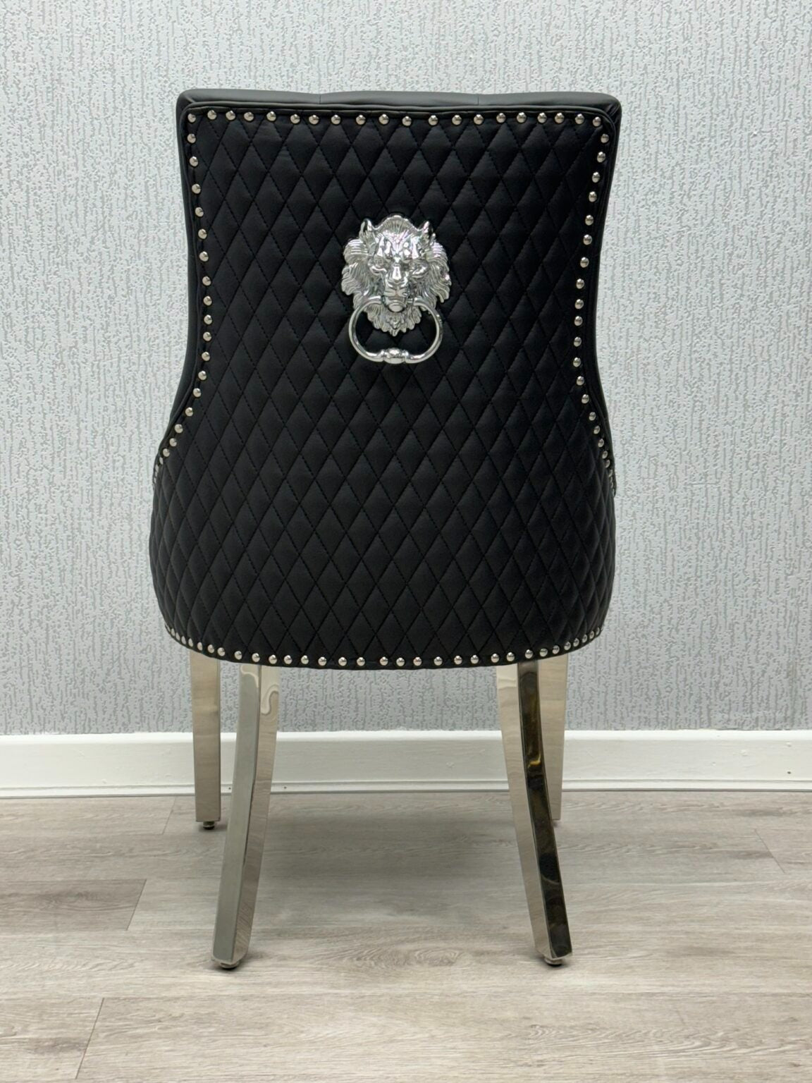White Marble Dining Set with PU Leather Lion Knocker Chairs