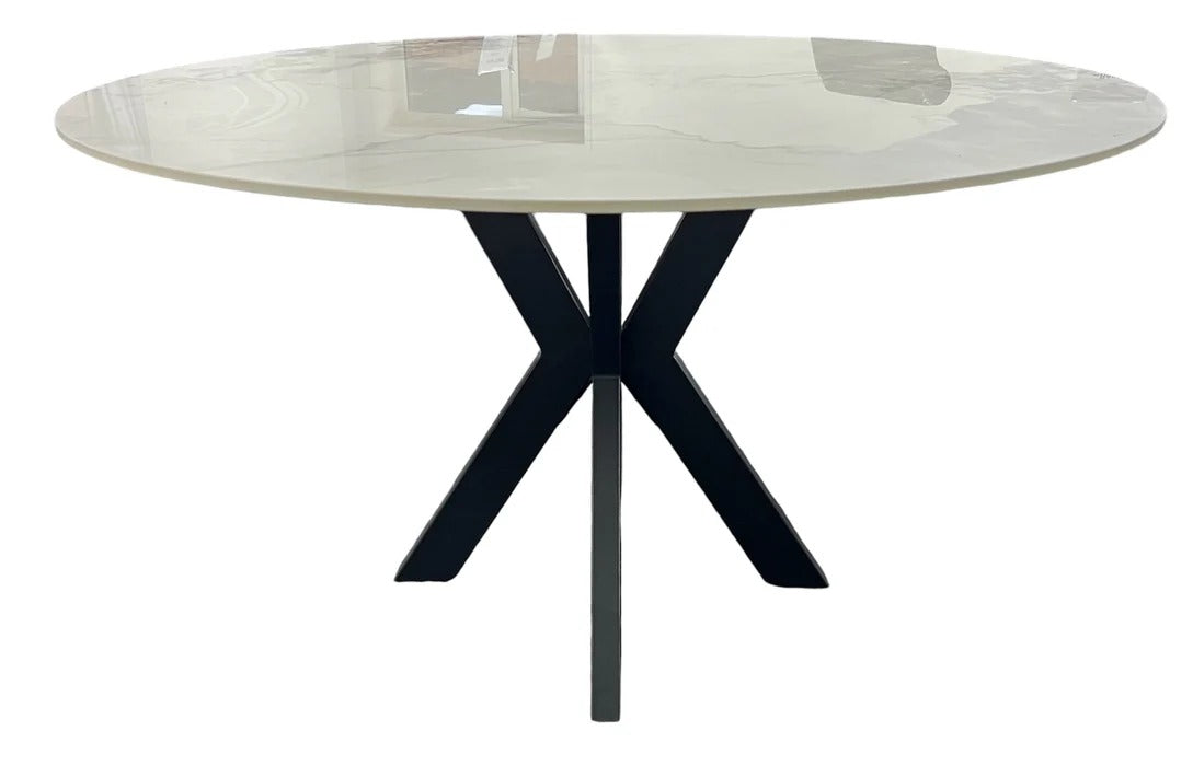 4 Seater Round White Marble Dining Set with Velvet Knocker Chairs