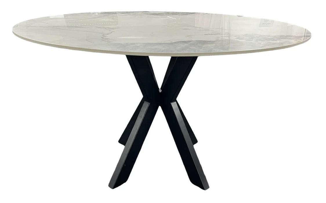 4 Seater Round White Marble Dining Set with Velvet Knocker Chairs