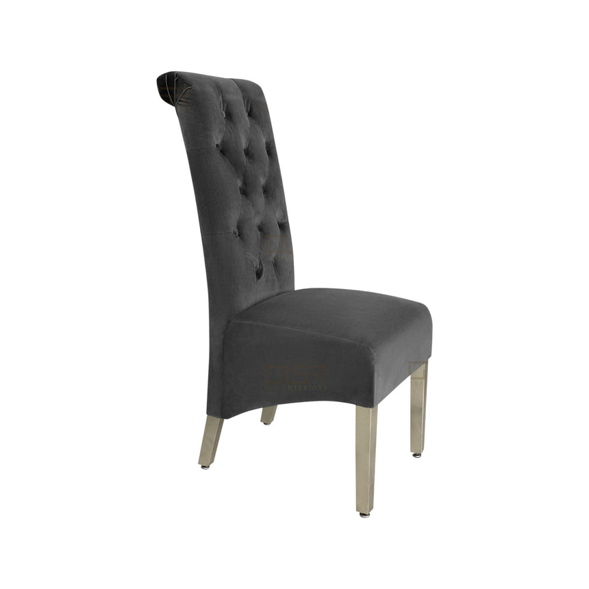 Elina 180cm Grey Marble Dining Table With High Back Lion Knocker Black Velvet Dining Chairs