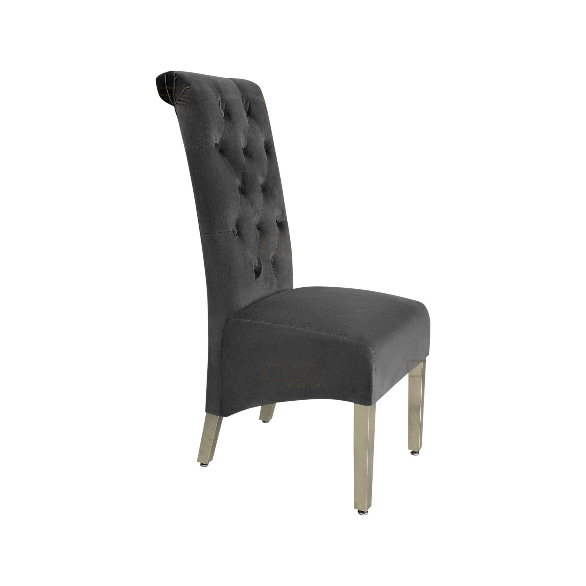 Elina 180cm Grey Marble Dining Table With High Back Lion Knocker Black Velvet Dining Chairs