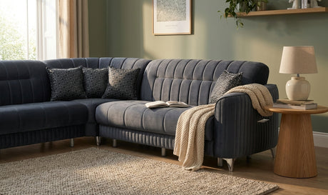 Turkish Kay Perra Dark Grey Corner Sofa Bed - Luxury L-Shape Sleeper & Storage