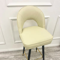 Astra Cream Velvet Bar Stools – Modern Quilted Luxury Bar Chairs with black legs - View 3