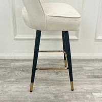 Astra Cream Velvet Bar Stools – Modern Quilted Luxury Bar Chairs with black legs - View 2