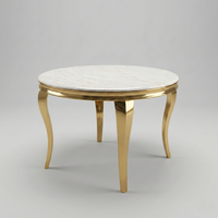 Louis 110cm Gold Round Dining Table With Gold Lion Knocker Dining Chairs - Black & Gold Mable | 130cm x 130cm Table + 4 chairs | Black Chairs