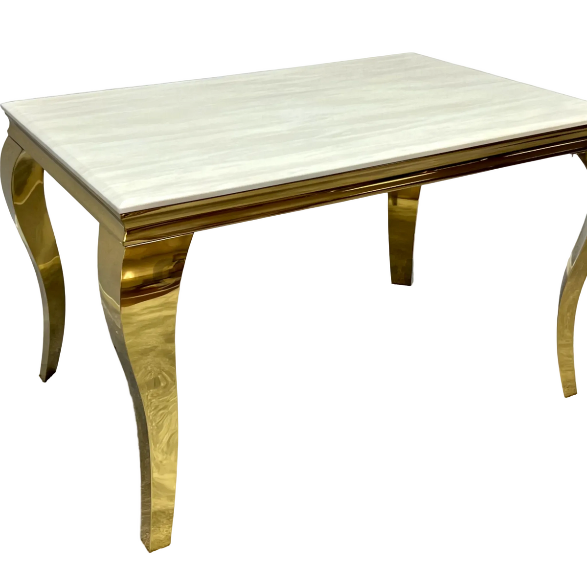 Louis Cream & Gold Marble Dining Table With Sofia Cream Velvet Dining Chairs - 1.5m x 90cm Marble Table | 6 Chairs | Cream Chairs