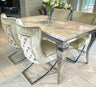 Louis Grey Marble Dining Table 150cm+180cm+200cm  + Sandhurst Button Back Plush Mink Velvet Dining Chairs
