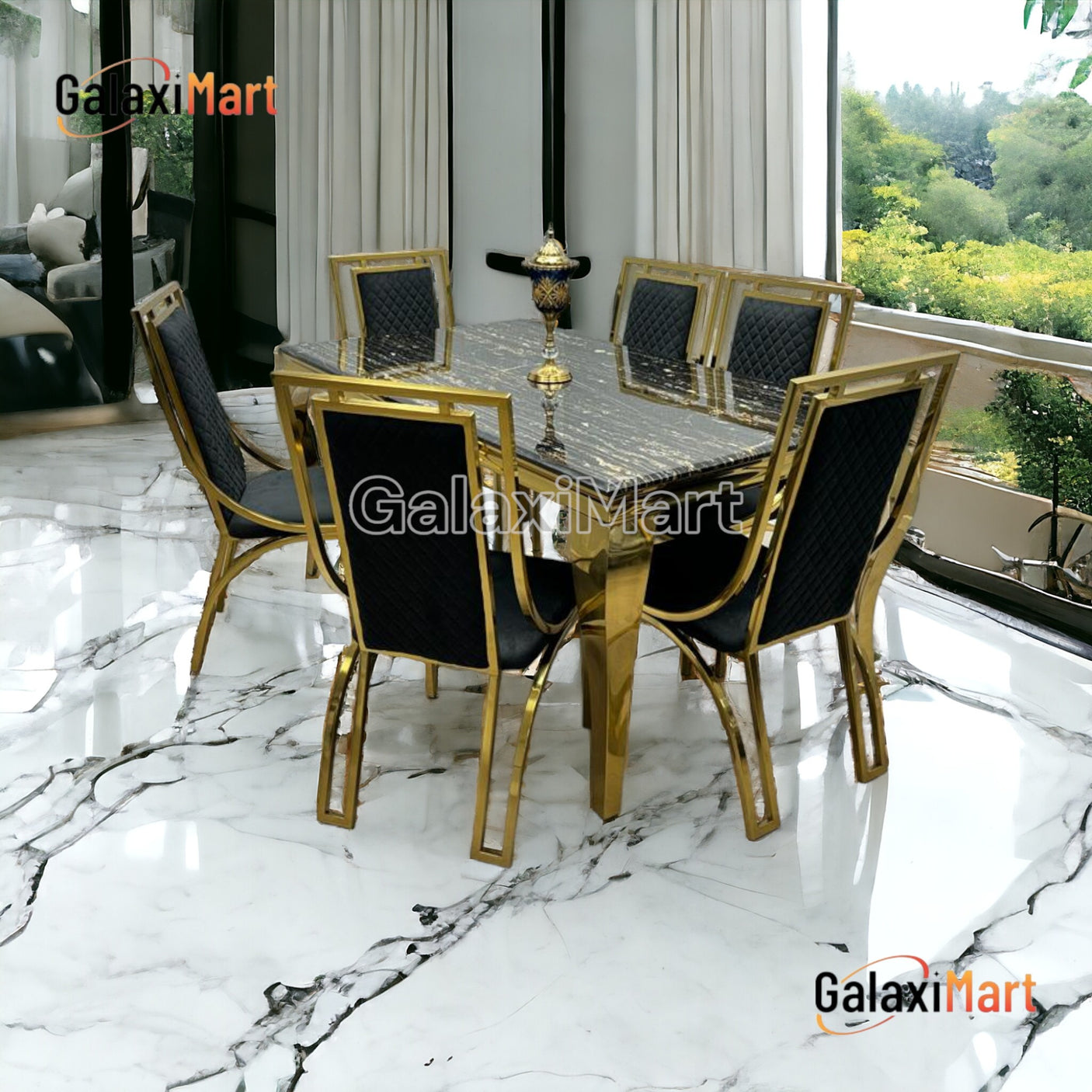 Louis Gold Dining Table With Chairs