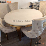 Louis 130cm Cream & Gold Round Dining Table With Cream & Gold Lion Knocker Chairs