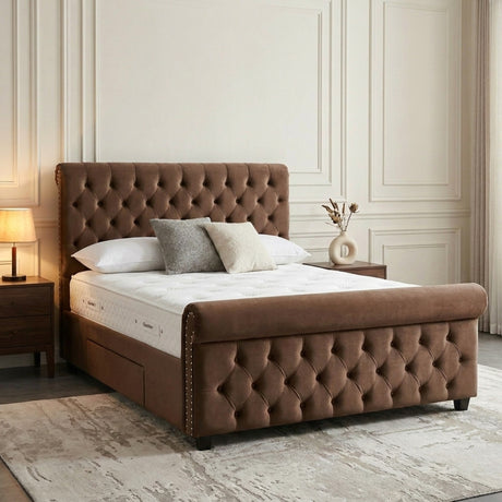 Melbourne Upholstered Bed 3FT Single to 6FT Super King with Free Tall Headboard Luxury Bed Frame