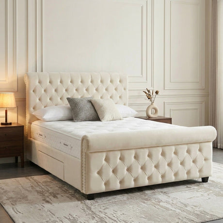 Melbourne Upholstered Bed 3FT Single to 6FT Super King with Free Tall Headboard Luxury Bed Frame