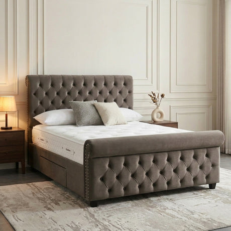 Melbourne Upholstered Bed 3FT Single to 6FT Super King with Free Tall Headboard Luxury Bed Frame